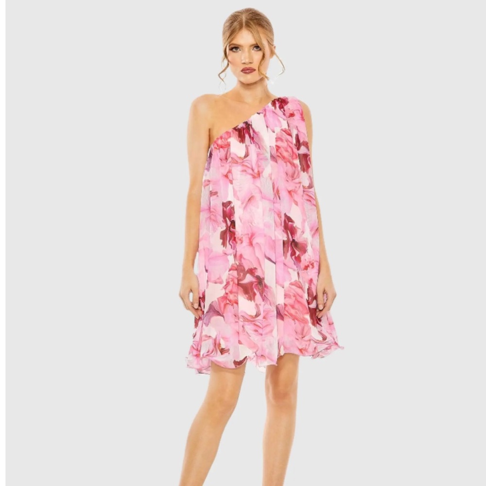 MAC DUGGAL SZ 2 Floral Pink One-Shoulder Dress 55875 nwt formal cocktail evening - Picture 1 of 4